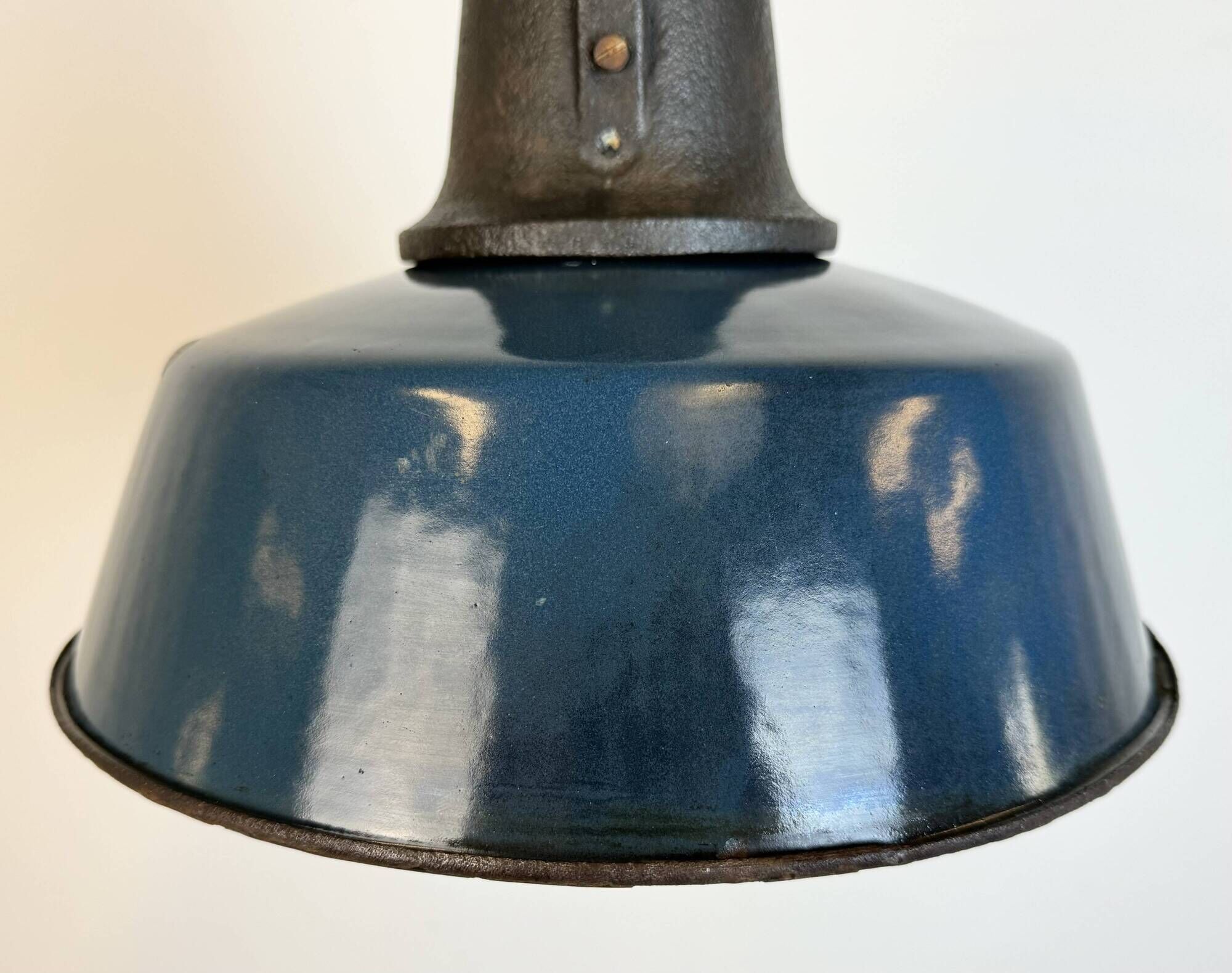 Industrial Blue Enamel Factory Lamp with Cast Iron Top, 1960s