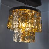 Two-tone chandelier by Zero Quattro, orange and transparent murano glass, Italy, 1970