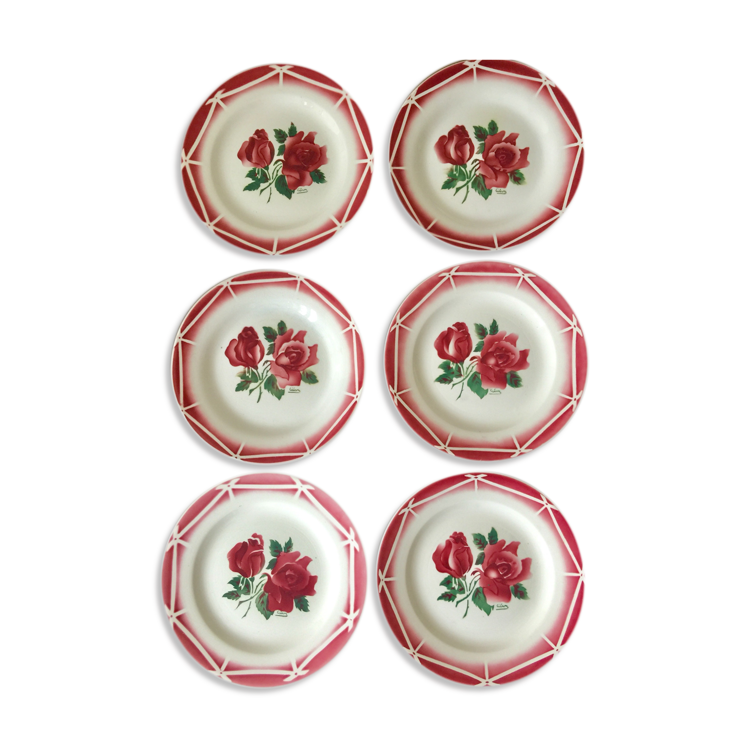 6 Digoin Sarreguemines Cibon dessert plates