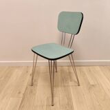 Pair of green Formica chairs with Eiffel legs