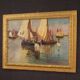 Signed painting and dated seascape with boats from the 20th century