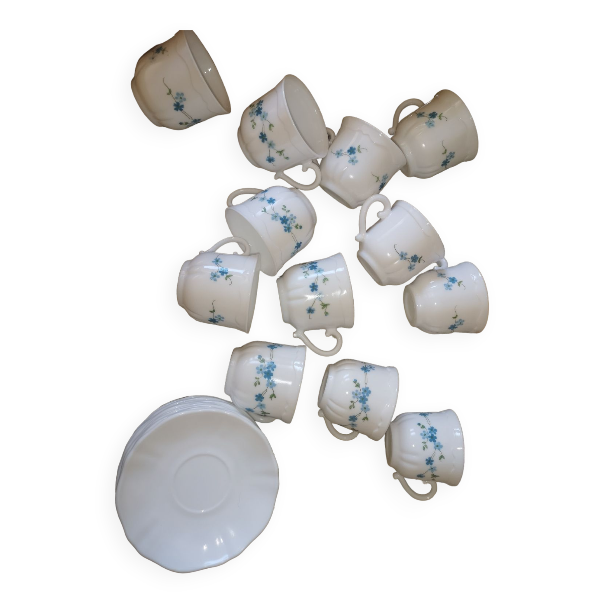 Lot De 6 Tasses à Café Arcopal – Service Myosotis Avec Sous-tasses, Petit Modèle
