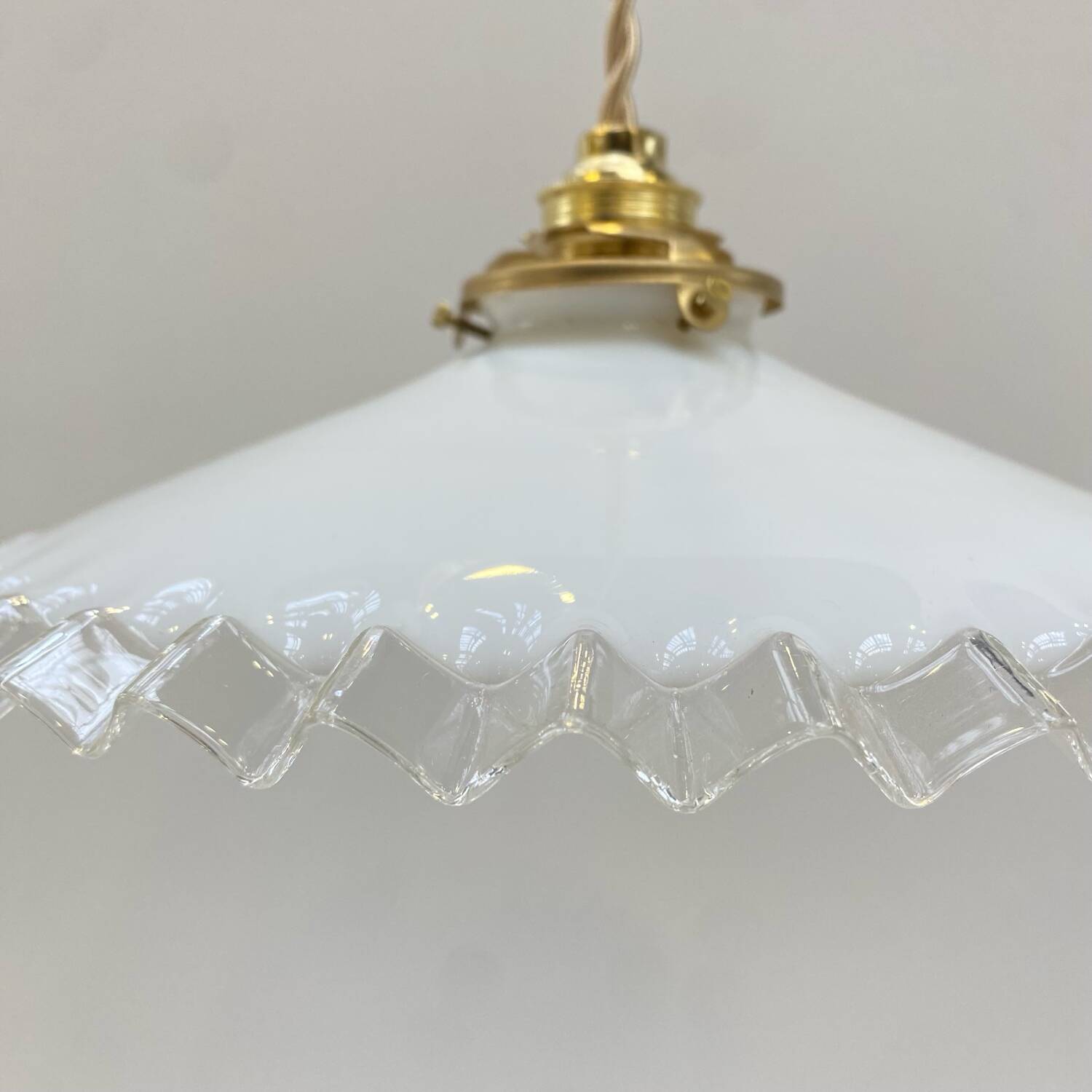 Pair of white opaline pendant lights