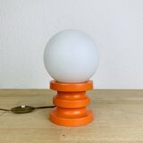 Space Age lamp in orange wood and opaline globe, 1970s