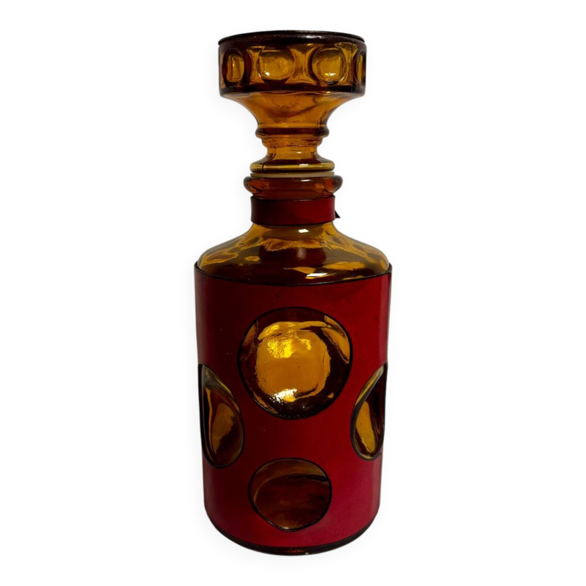 Carafe italienne vintage ambrée et rouge