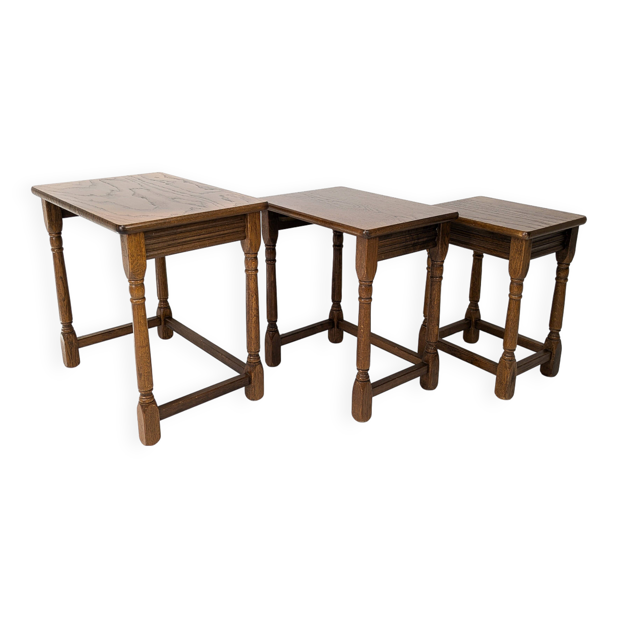 Lot de 3 tables d'appoint Mid Century Vintage en bois massif Landhaus Rustikal Banc de fleurs Tabour