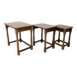 Lot de 3 tables d'appoint Mid Century Vintage en bois massif Landhaus Rustikal Banc de fleurs Tabour