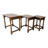 Lot de 3 tables d'appoint Mid Century Vintage en bois massif Landhaus Rustikal Banc de fleurs Tabour