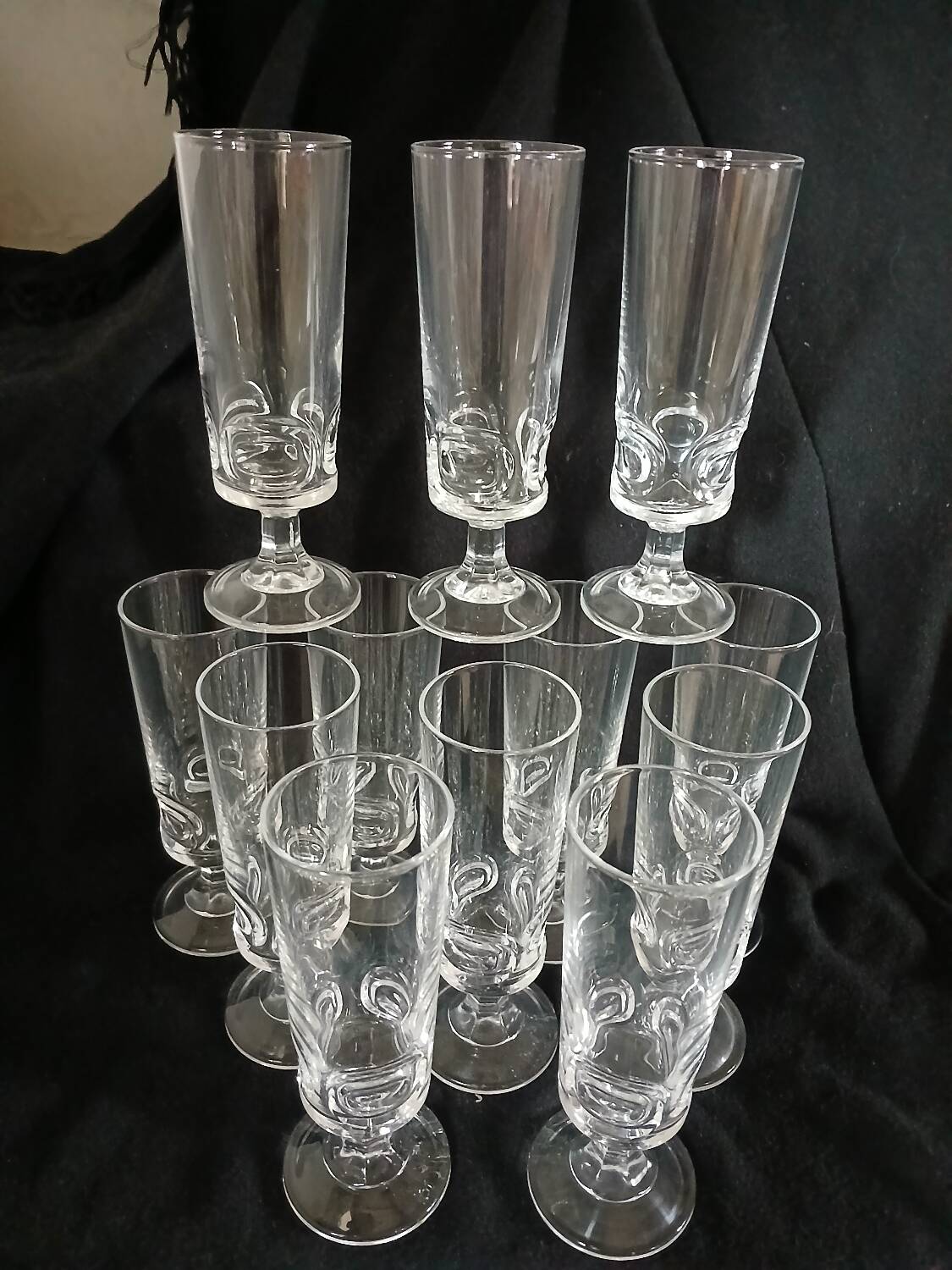 12 antique crystal champagne flutes