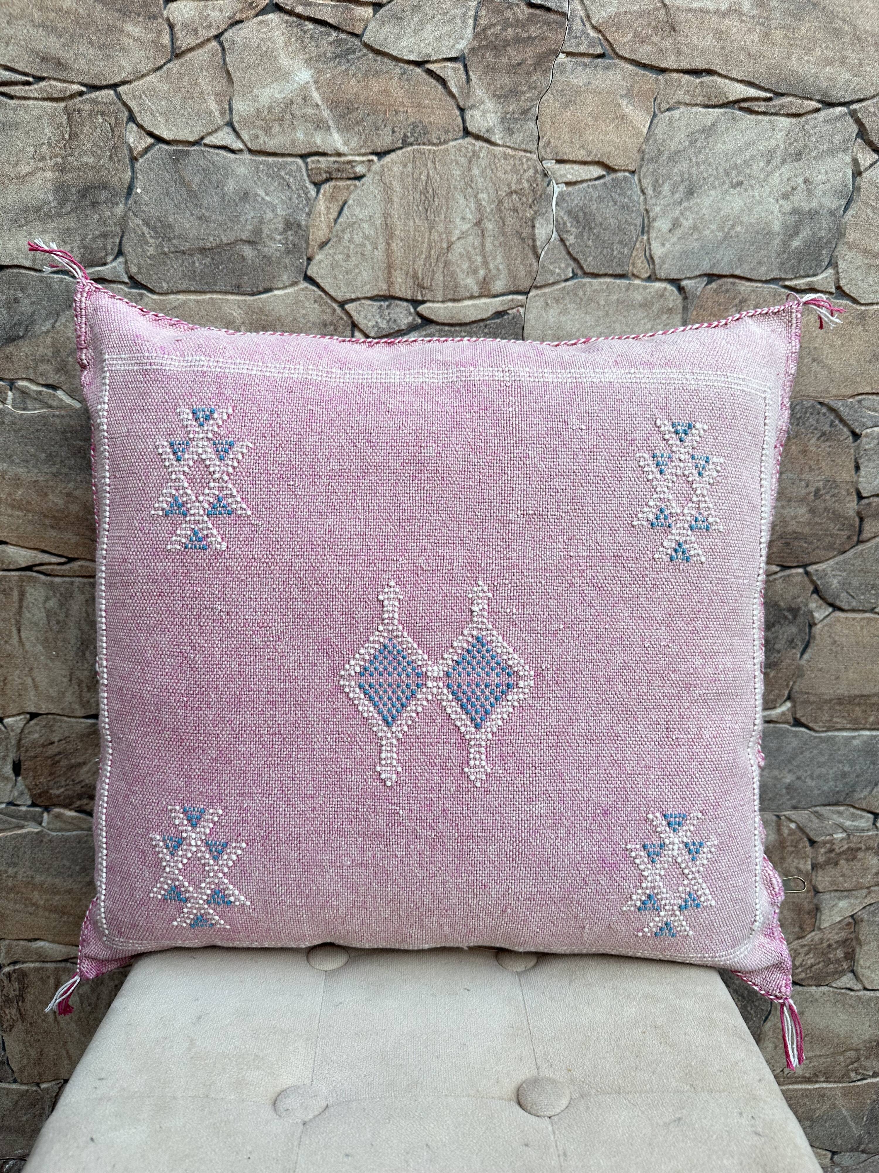 Handmade Moroccan silk cushion cover, cactus pattern