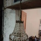 Lustre montgolfiere 3 feux bronze pampille cristal