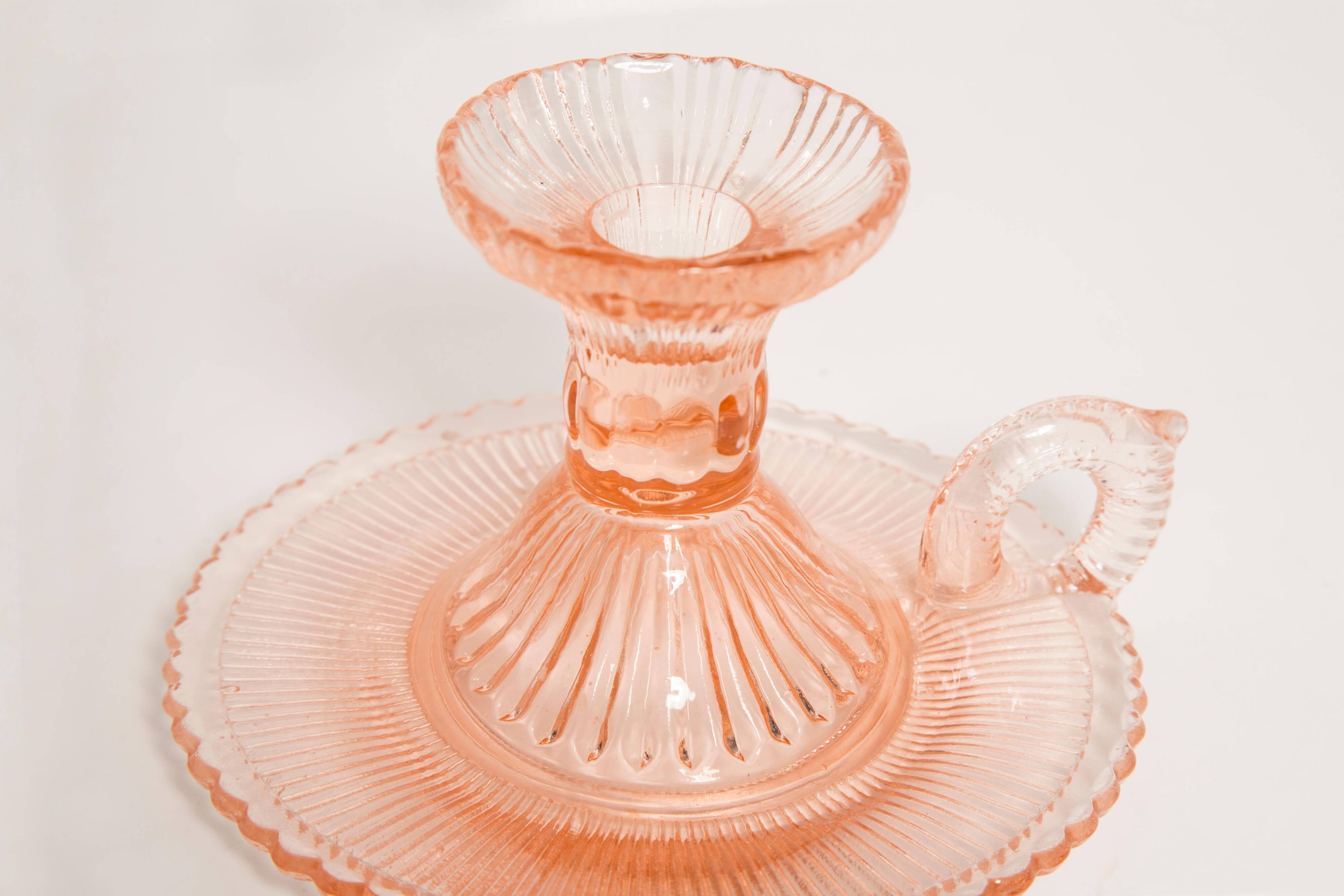 Pale pink glass candlestick mid-century, Europe, 1960s