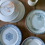 Set of 6 old flat plates in mismatched iron earth