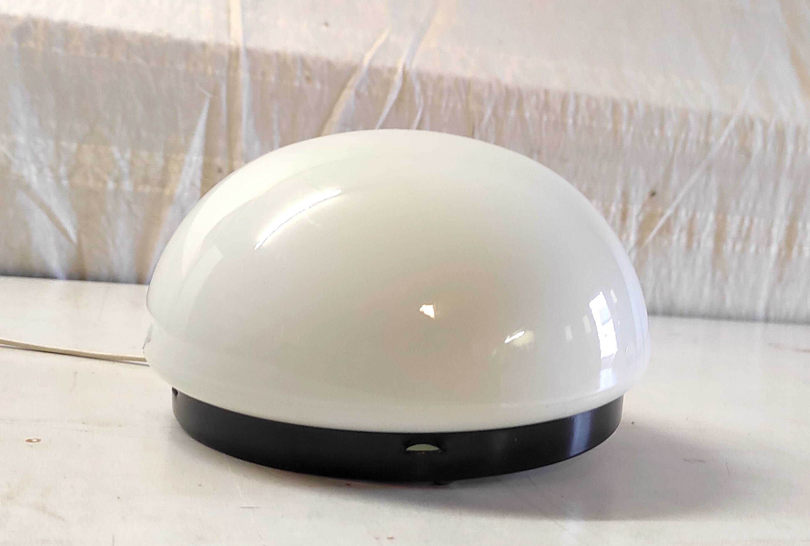 Opaline globe and black metal ceiling or wall light, diam. 20 cm - late 20th century