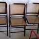 Trio de chaises pliantes en bois & cannage vintage années 60