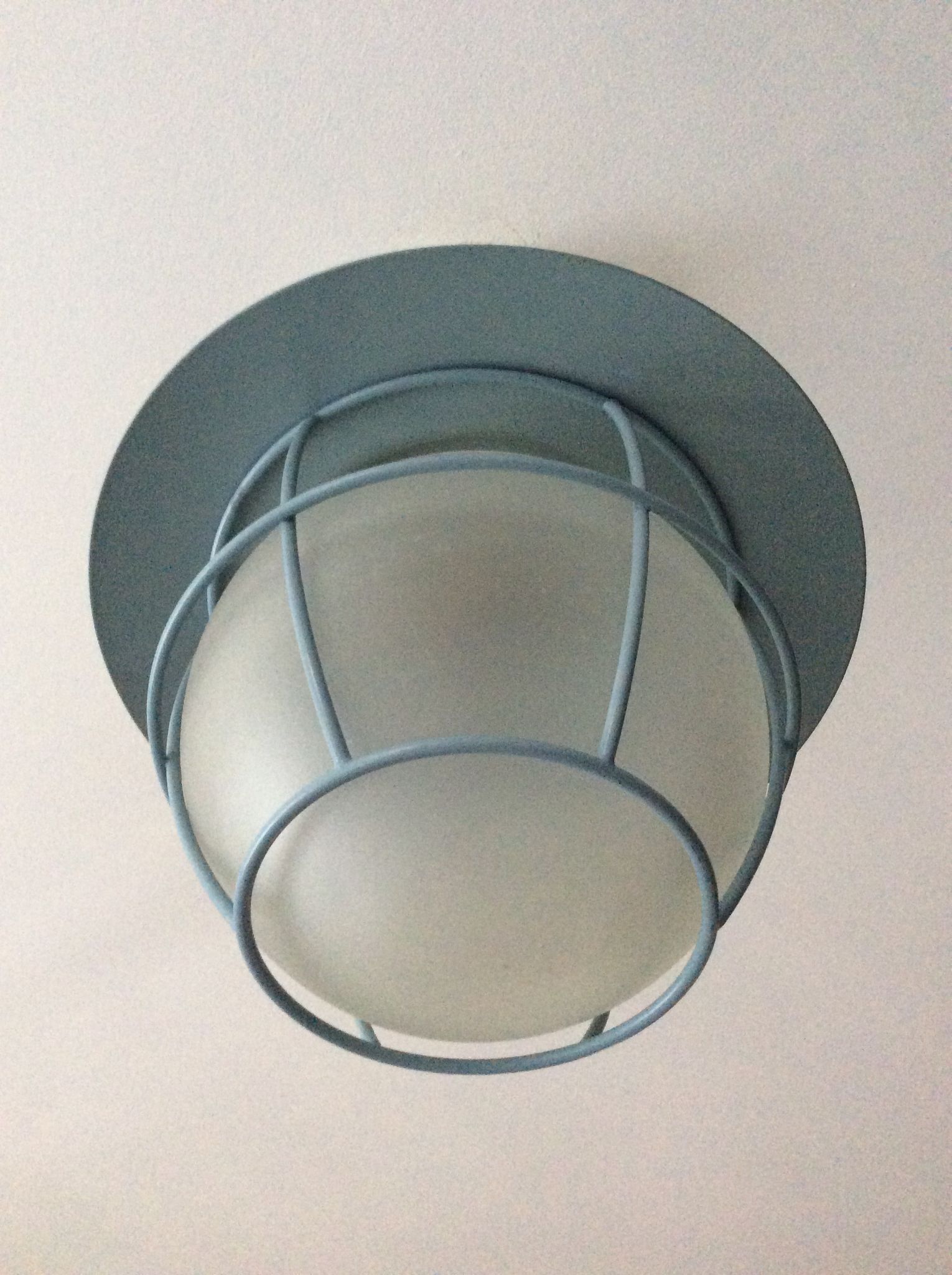 Suspension of the 70s cage in blue metal and frosted glass