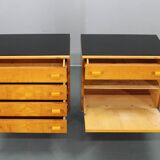 1960s František Mezulaník mid-century maple nightstands with black glass tops