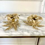 Pair brass flower candle holders
