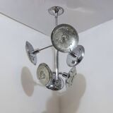 Esperia chandelier 1970s, chrome and Murano glass, 6 arms adjustable