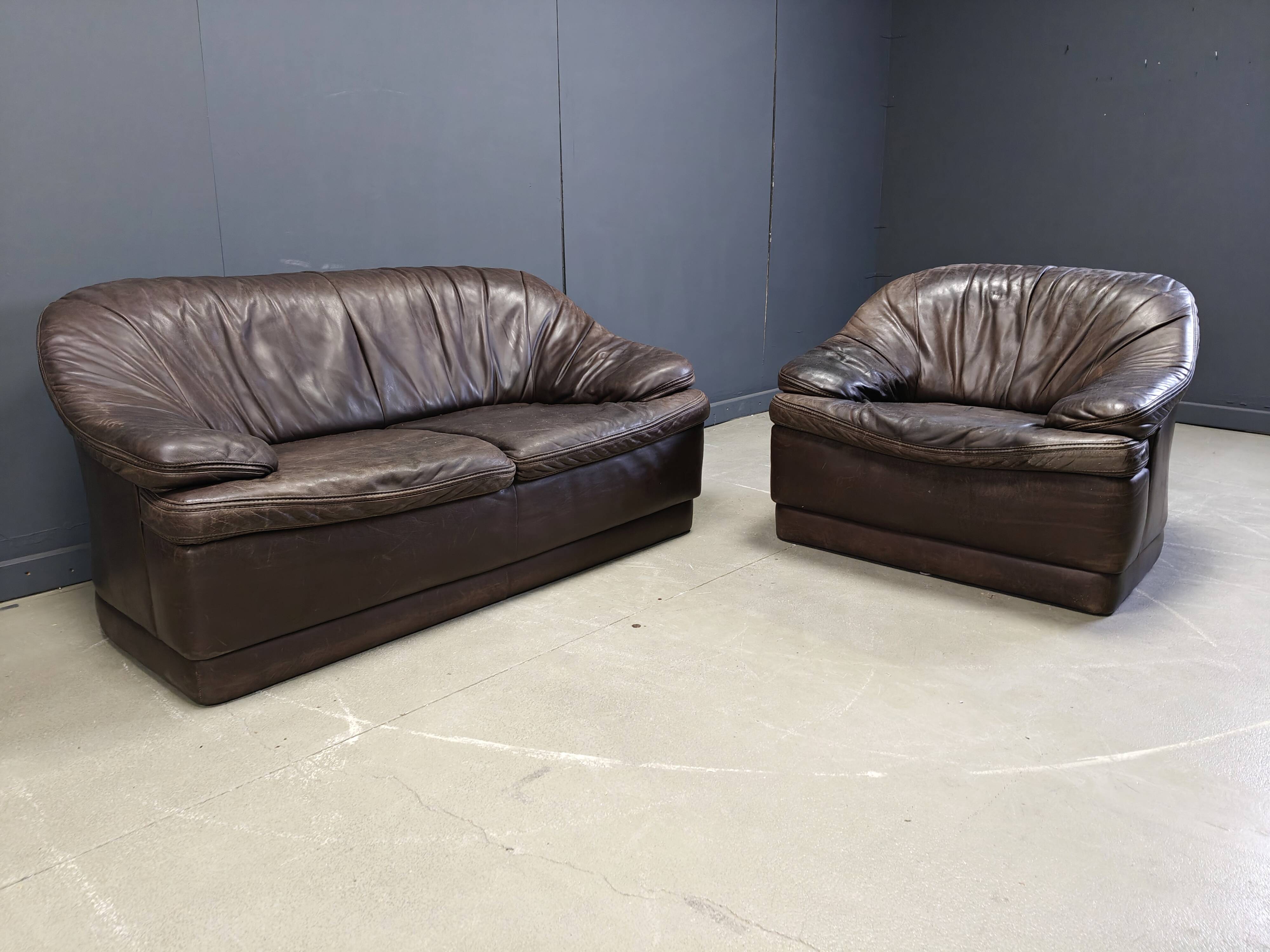 Vintage leather sofa set, 1970s