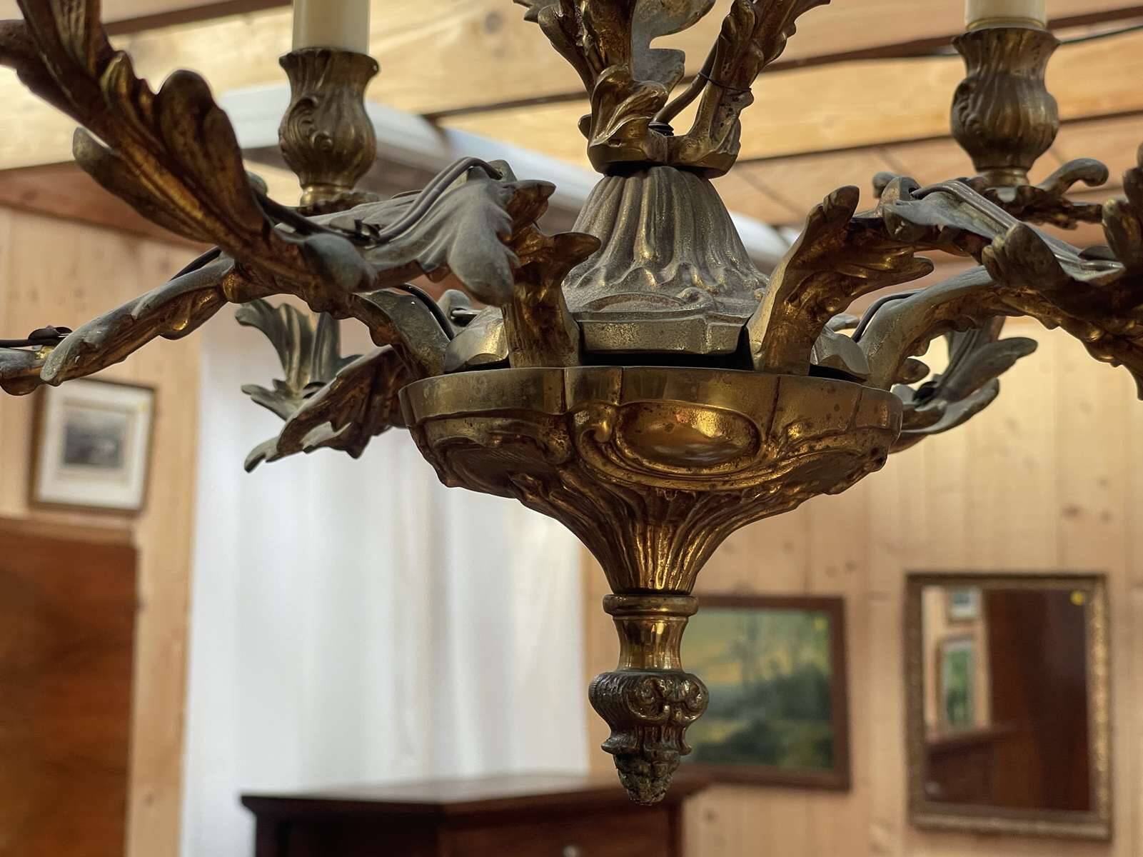 Louis XV style 6-light bronze chandelier from the 1950s