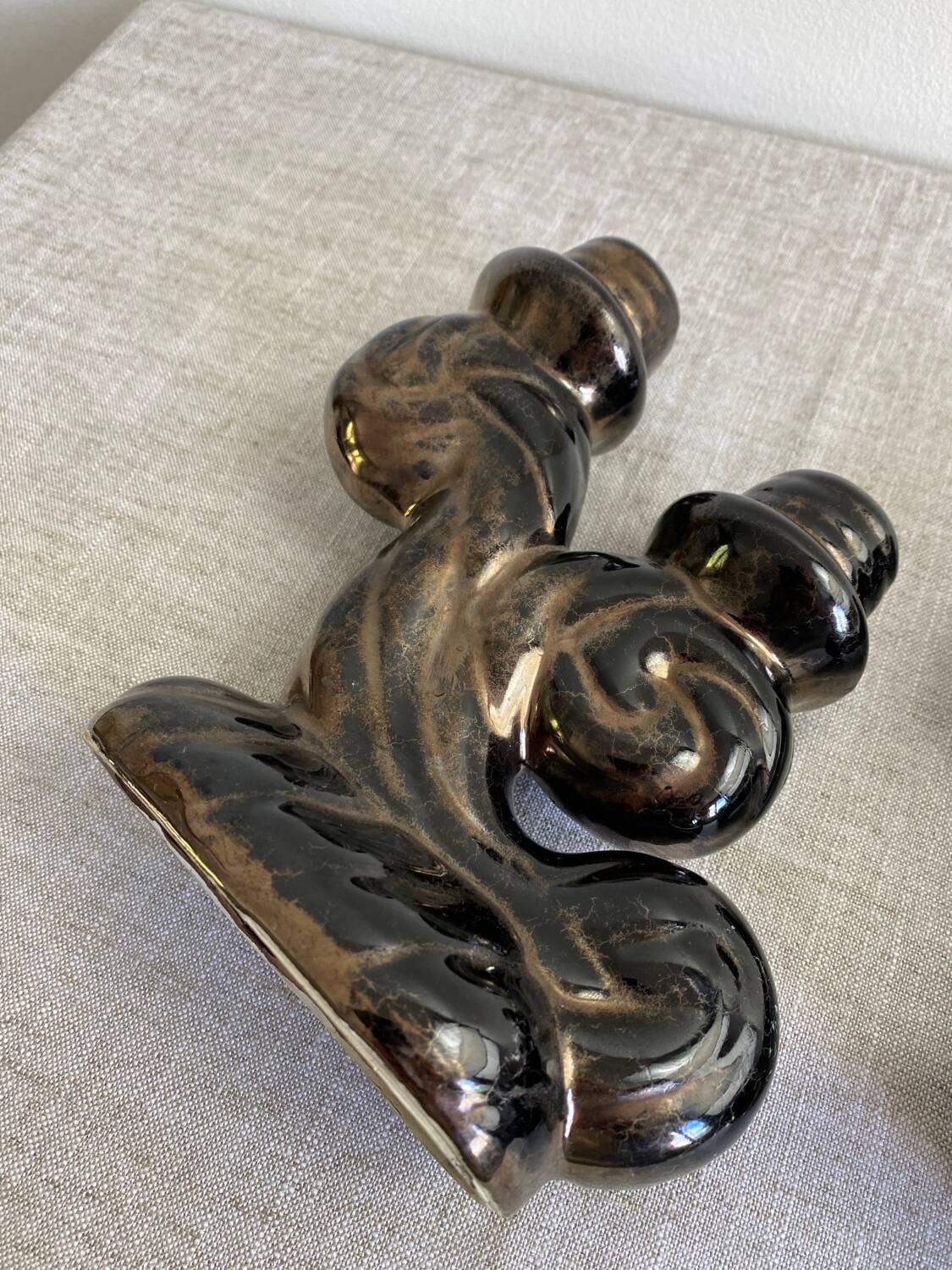 Pair of Vallauris iridescent ceramic candle holders