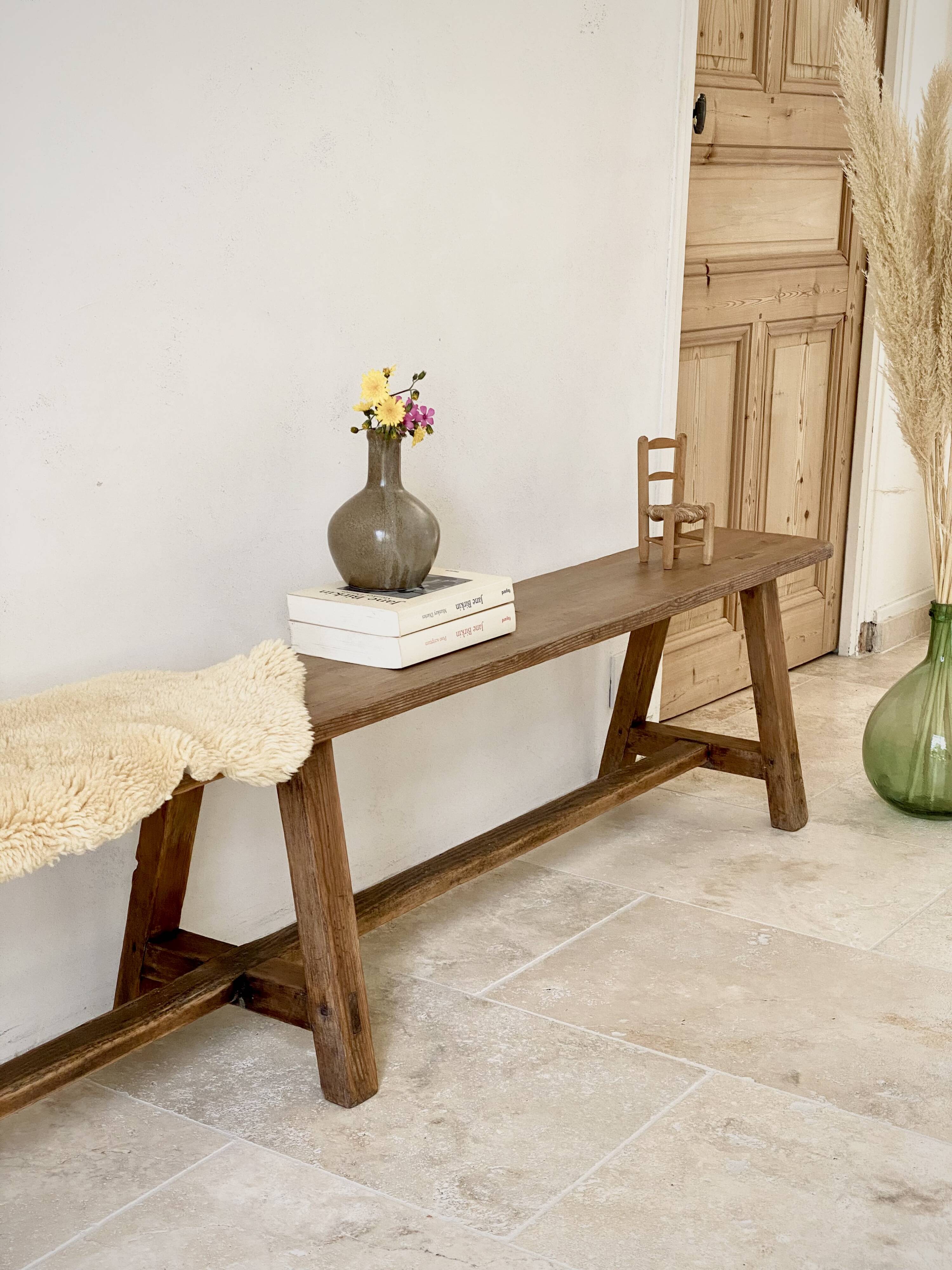 Large antique farmhouse bench 252 cm raw wood patinated