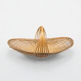XXL - Oblong wicker basket with vintage handles 60s wicker boat basket