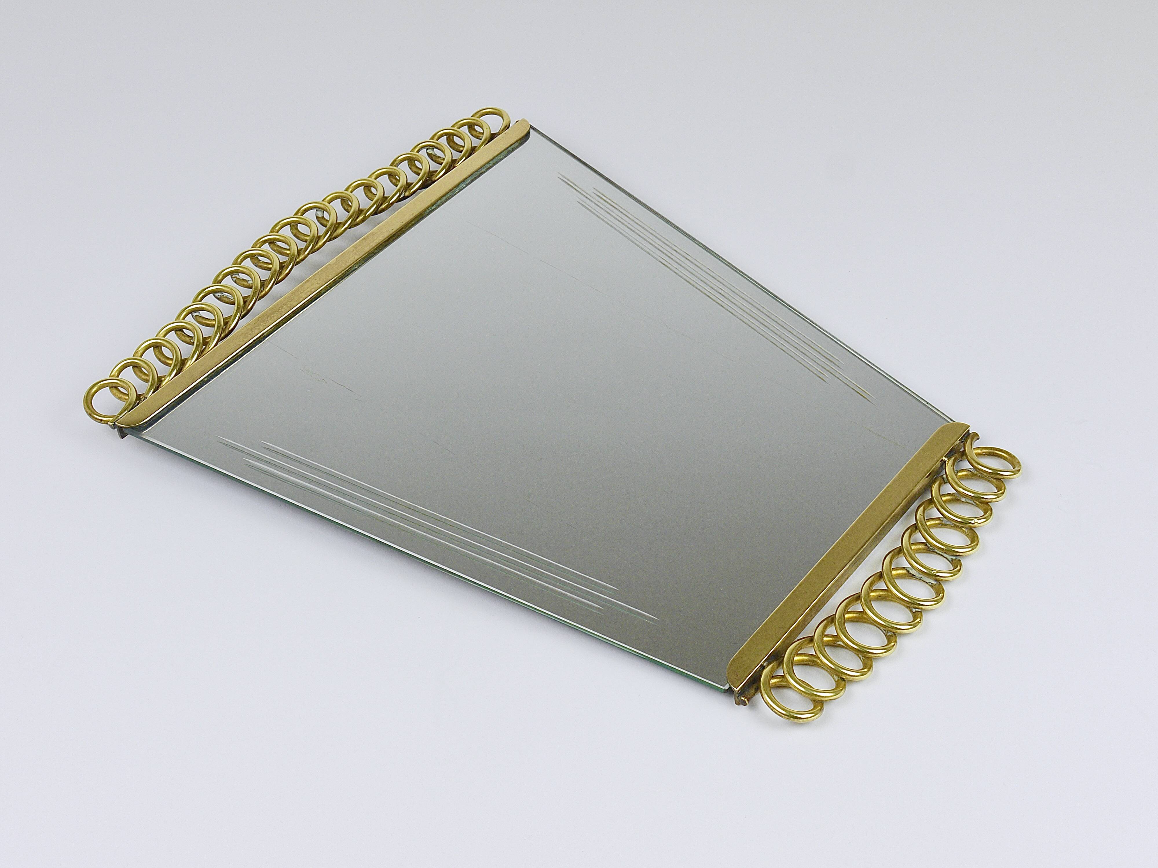 Josef Frank Attr. Mid-Century Brass Loop Wall Mirror, Austria, 1950s
