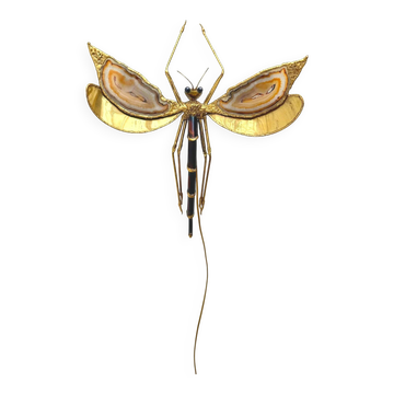 "Libellule" wall light by Jacques Duval Brasseur in brass and agate, 1970.