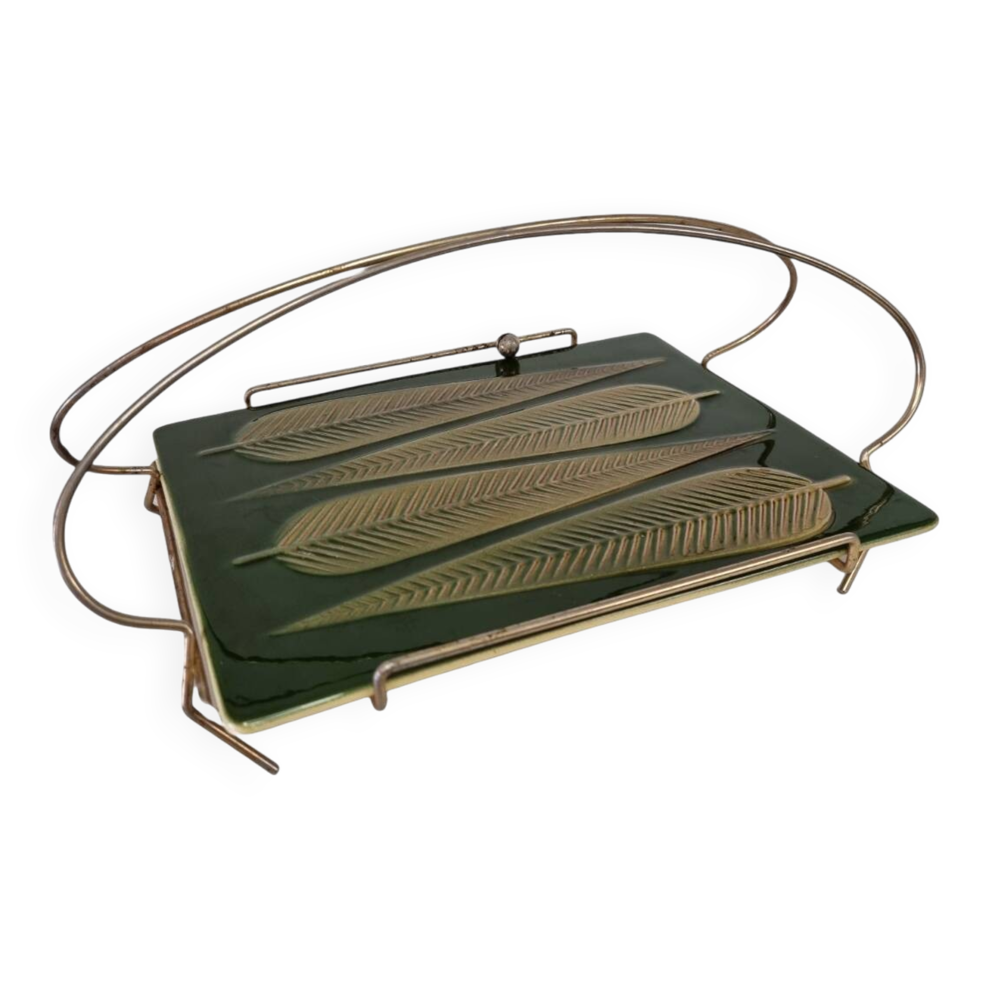 Plat de service vintage St. Clément dans son support, années 1950