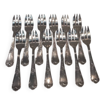 12 fourchettes à gateaux métal argenté orfèvre Ercuis LXV 29 14.4cm