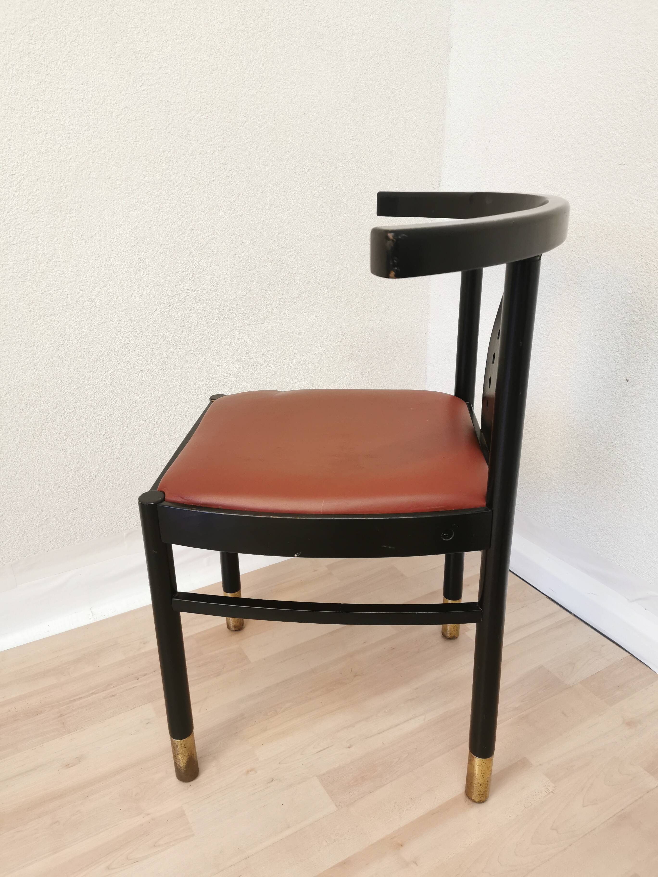 Vintage THONET Bentwood Dining Chair: Postmodern Brown Leather Seat