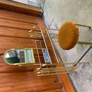 Coiffeuse et tabouret vintage en laiton, années 1950, lot de 2