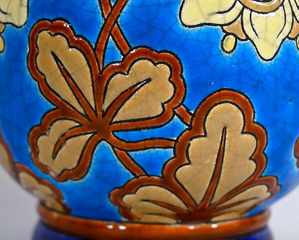 Vase decorated with flowers in enamels of longwy – early twentieth century