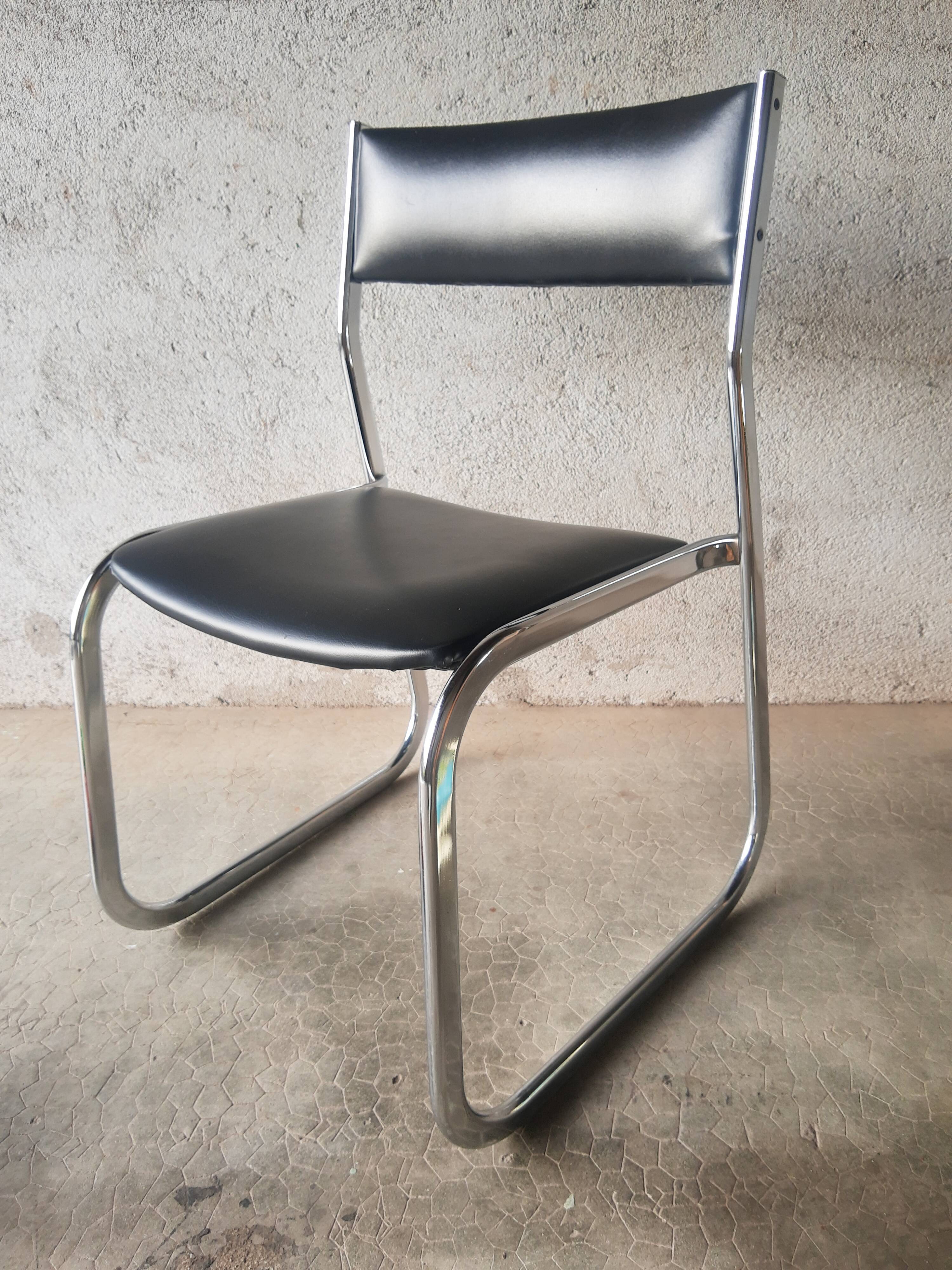 Vintage 70s black skai sled chair