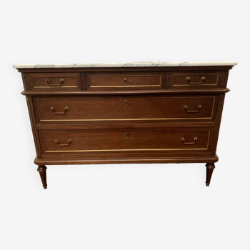 Lois XVI style chest of drawers in mahogany White veined marble top 20th century