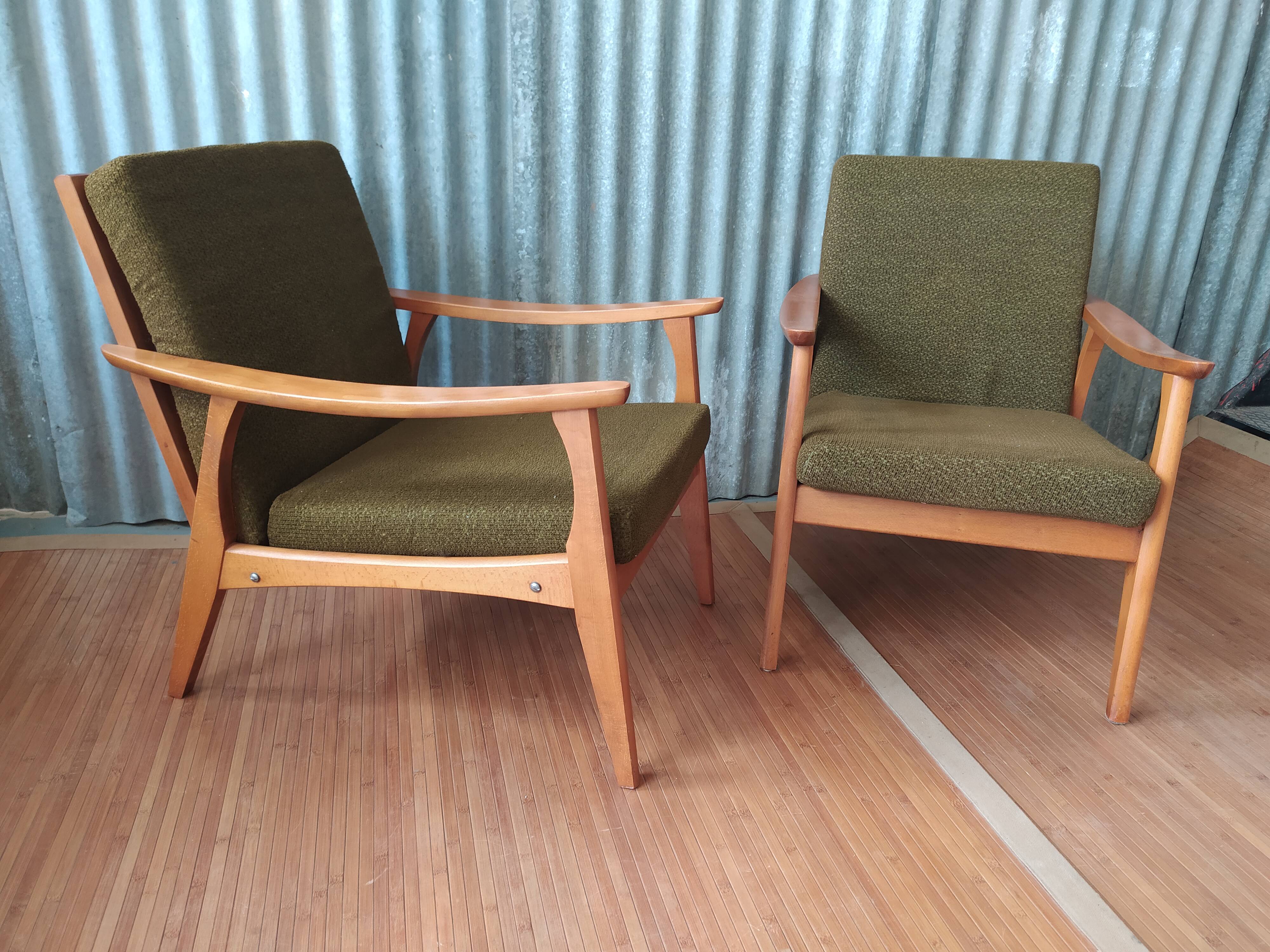 Pair of Scandinavian armchairs compass feet