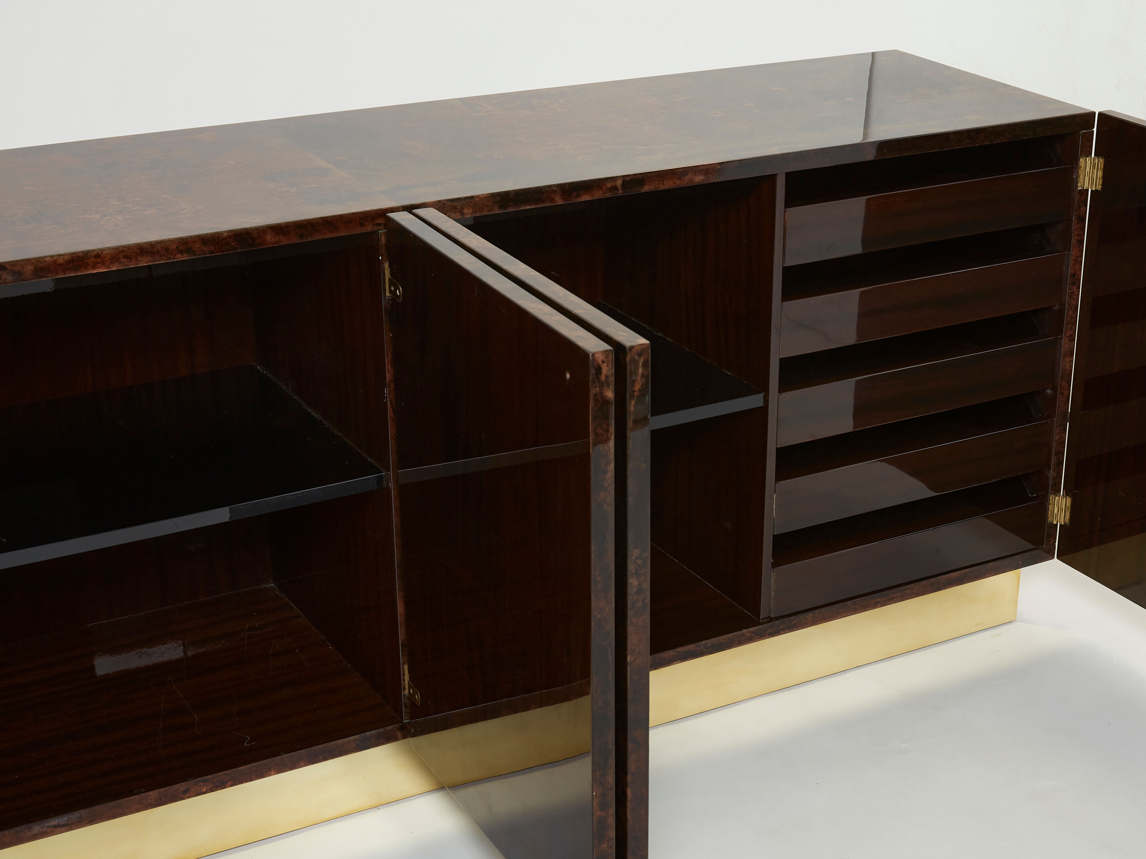 Aldo Tura sideboard in brown parchment and brass 1960