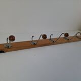 Czechoslovak Midcentury Wooden and Metal Wall Coat Rack, 1960s