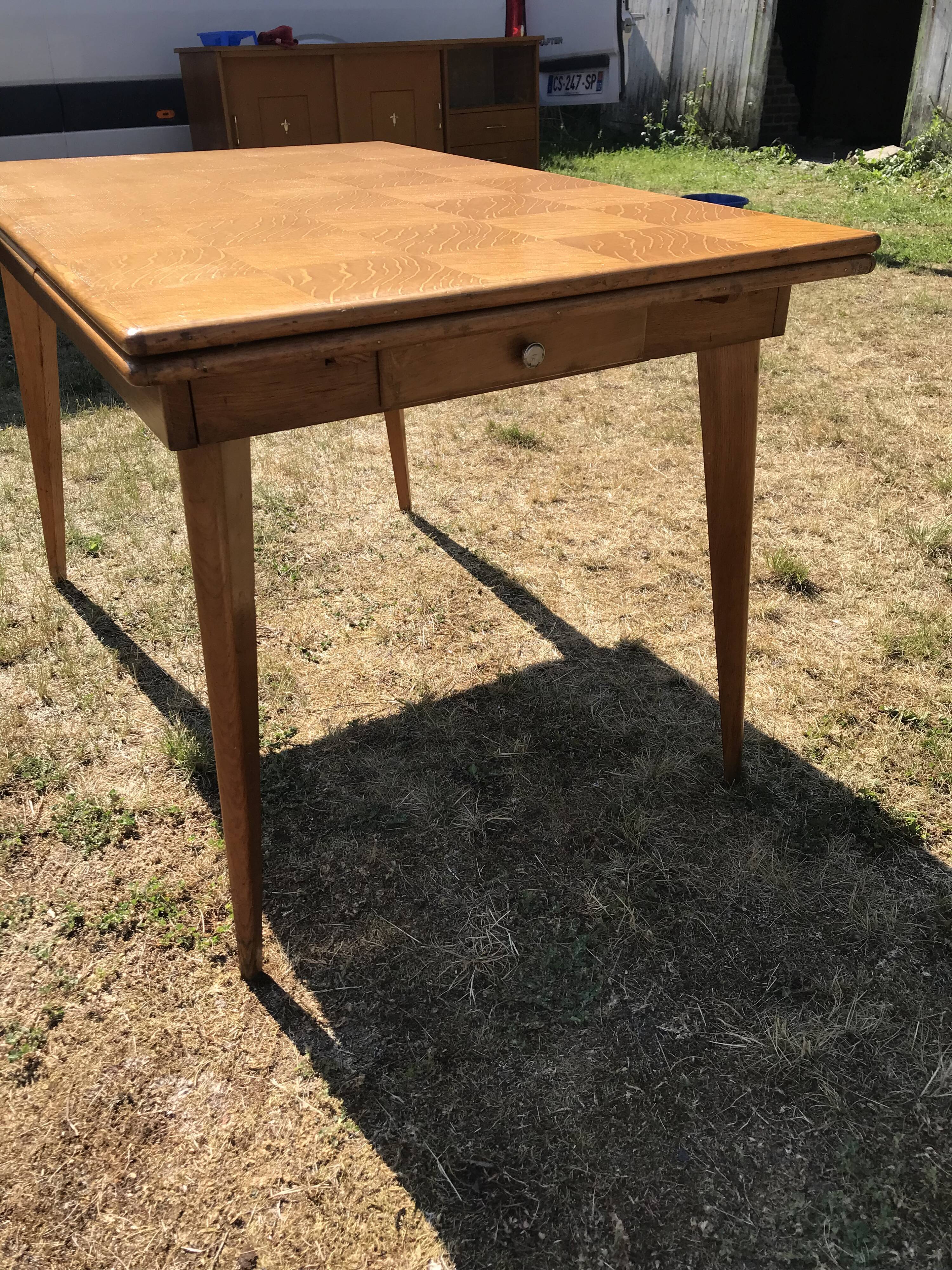 Vintage oak dining table compass legs