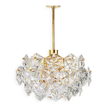 Superb chandelier, brass and crystal glass by Kinkeldey, Germany, 1970.