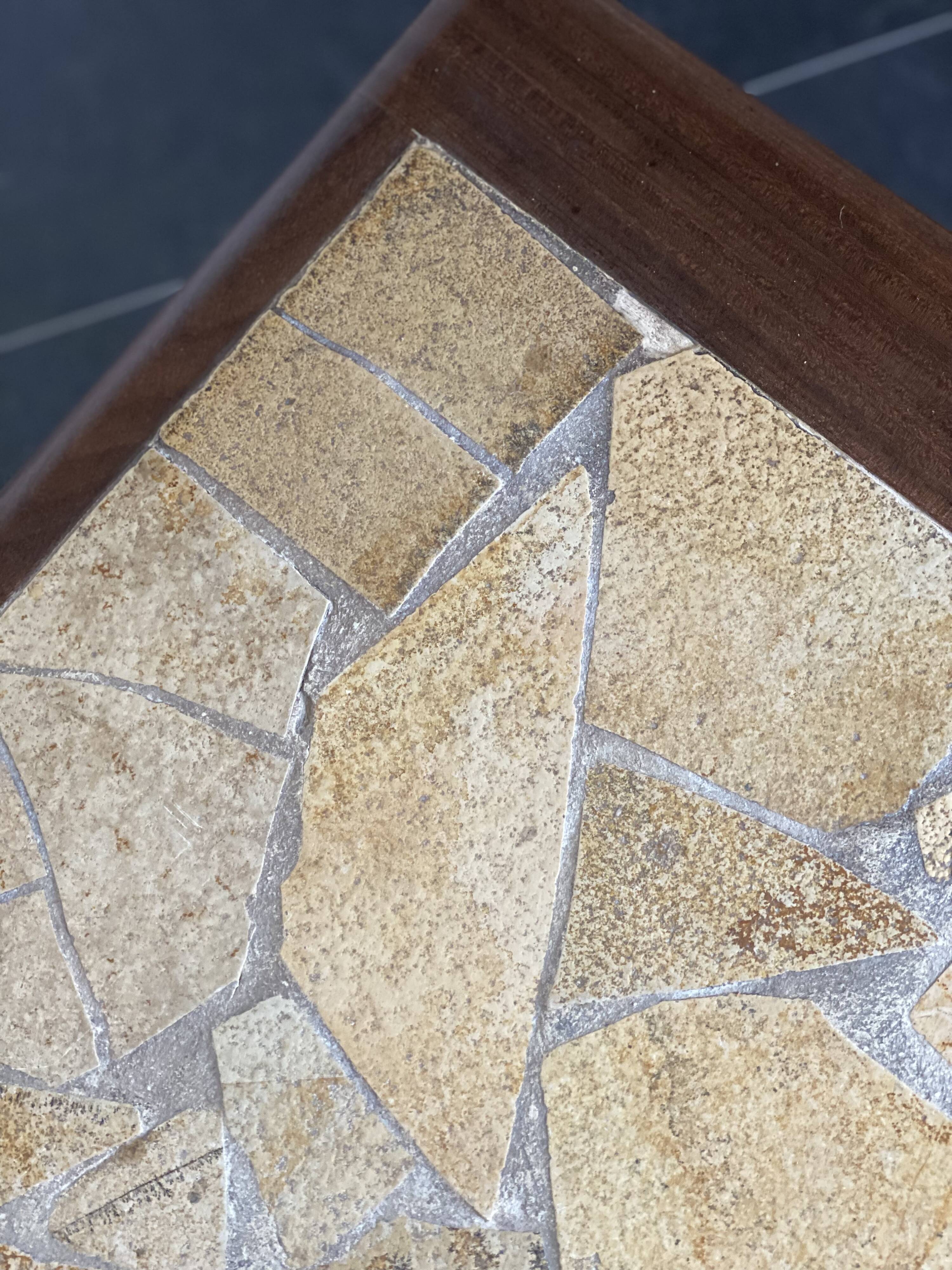 Vintage Brutalist Slate Top Salon Table