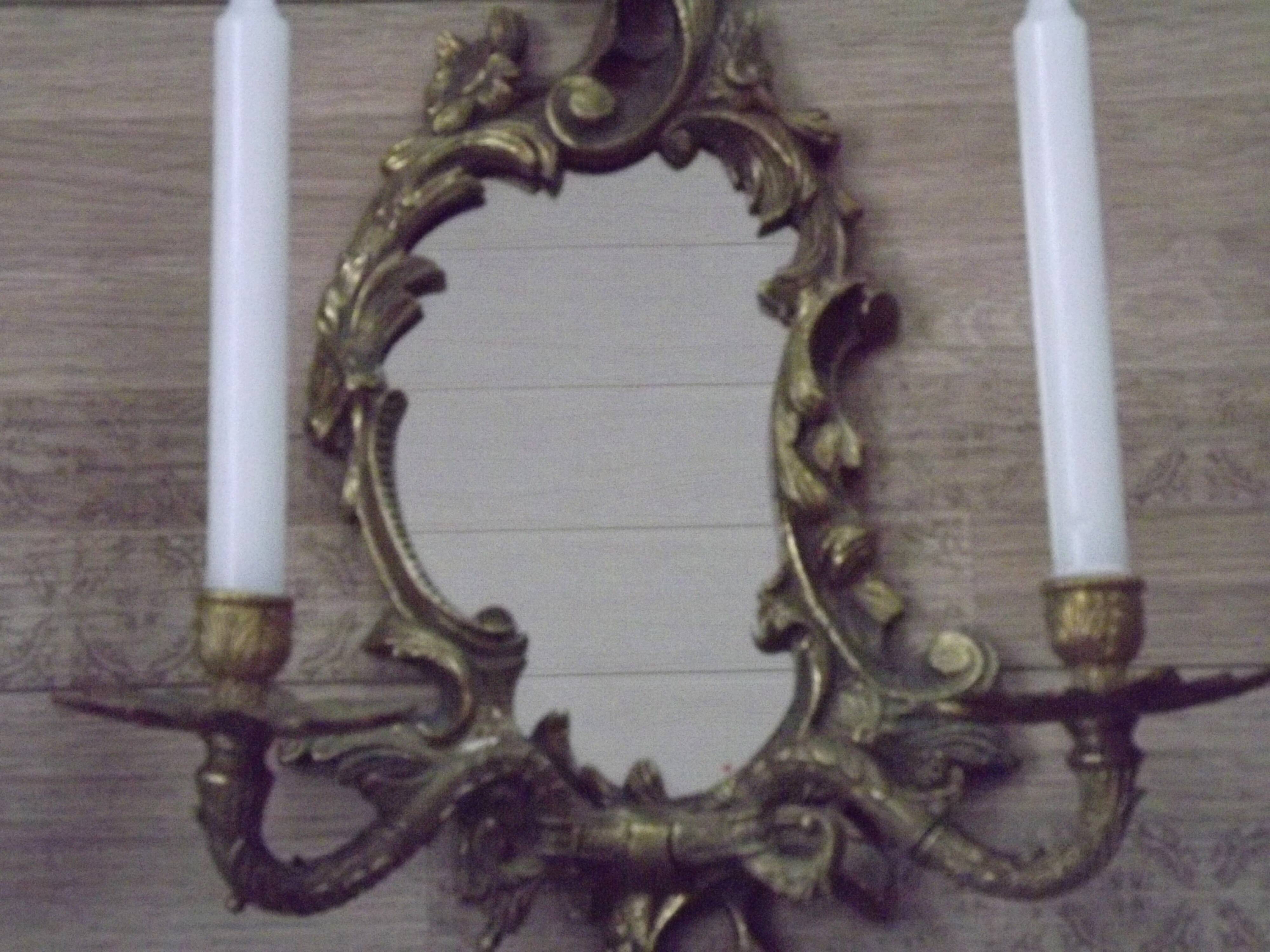 Large Pair of French Antique Bronze Mirror Double Candle Wall Sconces 5127