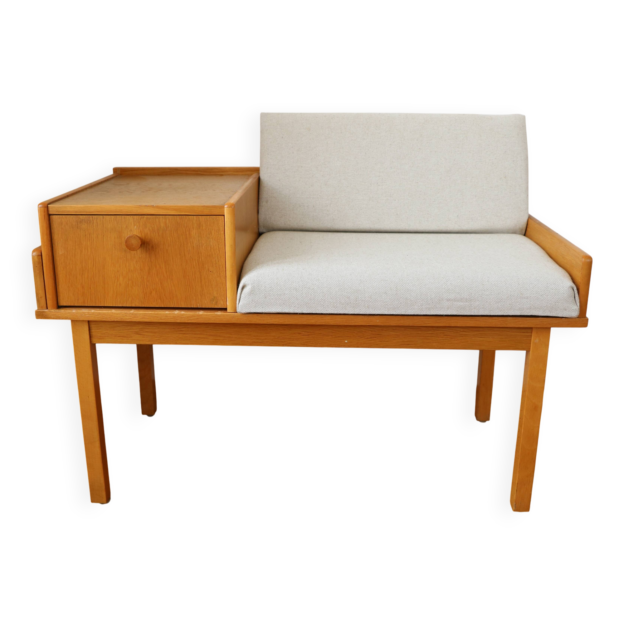 Entry bench, modular Scandinavian telephone bench, teak, 1960.
