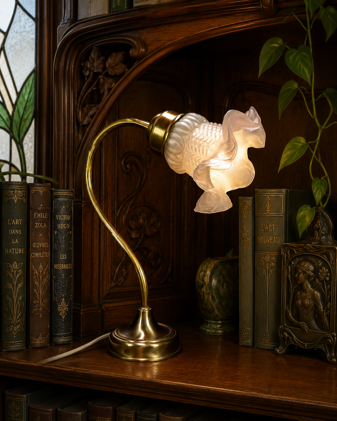 Art Nouveau swan neck table lamp