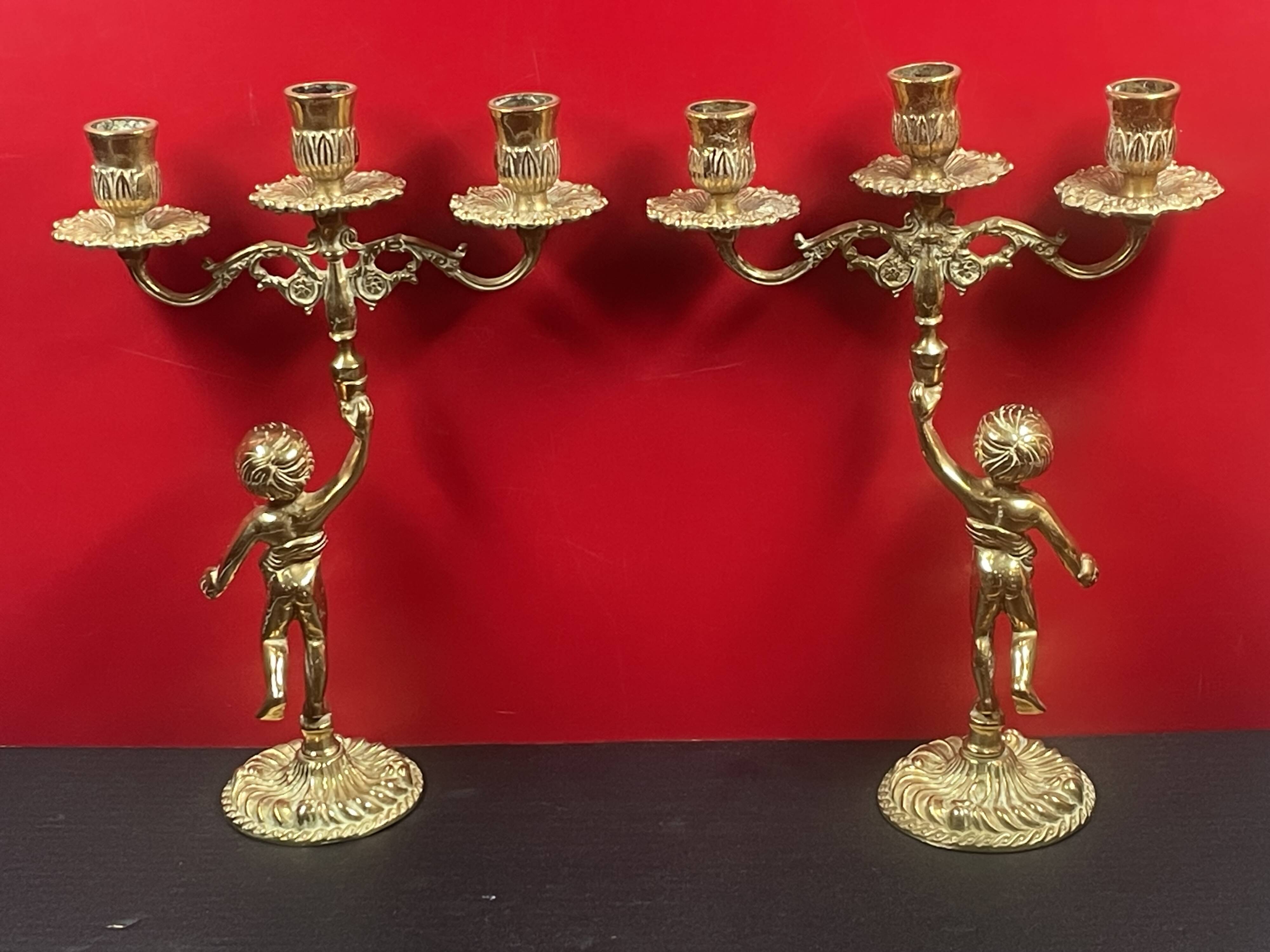 Very Beautiful Pair of Candlestick Candelabra circa 1950 in bronze/brass 30 cm