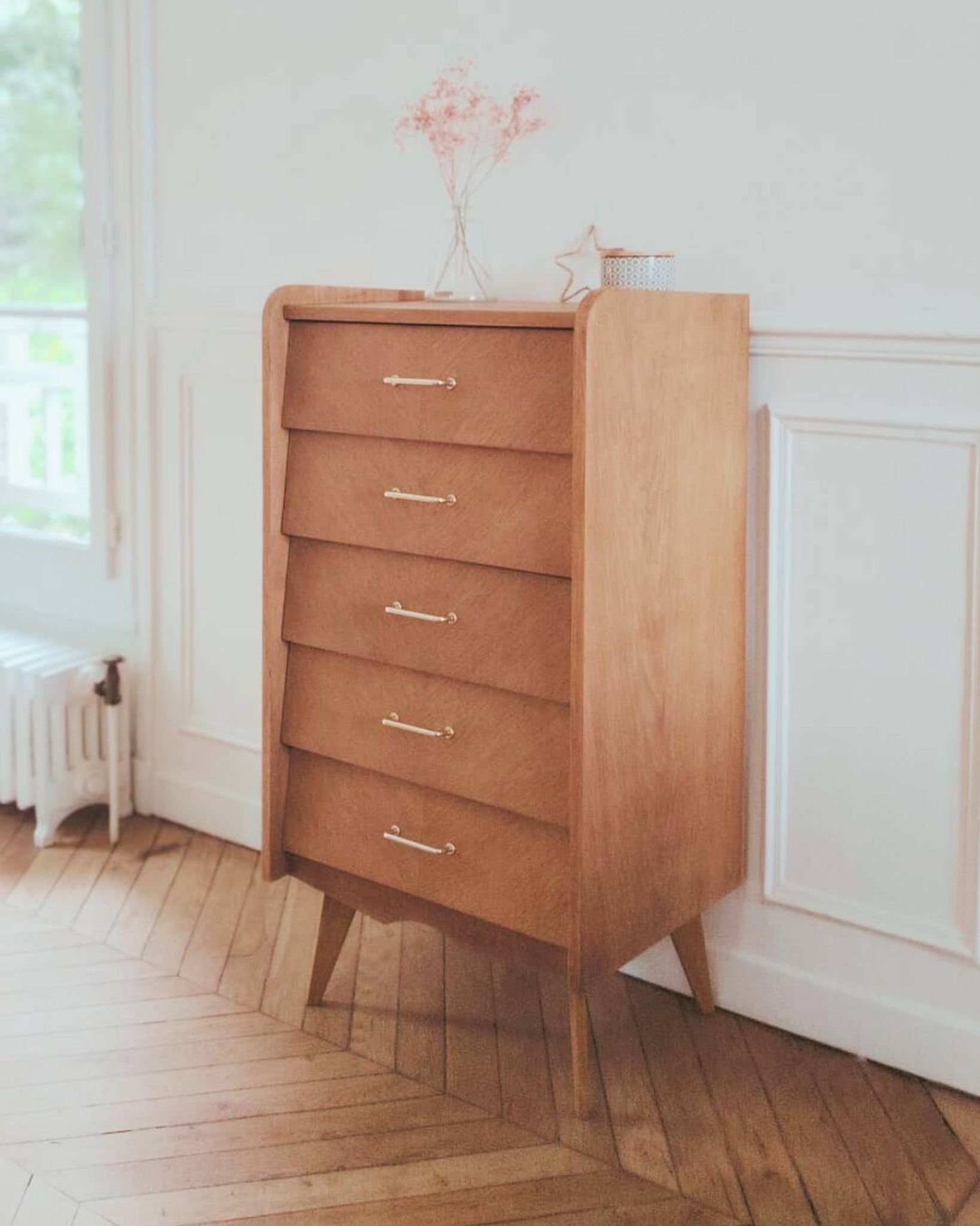 Renovated vintage chest of drawers, Scandinavian style, 1950s-60s.