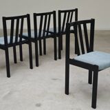 Set of 4 modernist black chairs with light blue ribbed fabric