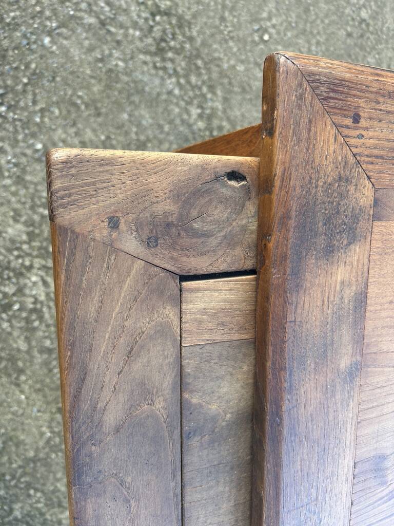 Solid oak farmhouse table, one drawer, vintage, early 20th century.